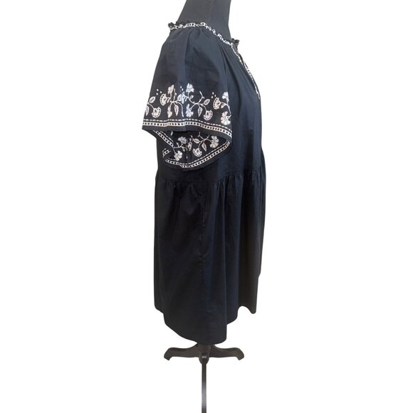 Old Navy Black Embroidered Short Sleeve Boho Swing Dress Pockets L Cottage Boho - Picture 5 of 9